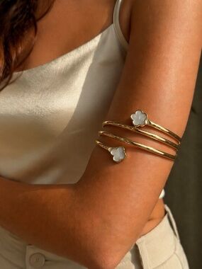 House of Harlow 1960 Gold and White Mother-of-Pearl Triple Cuff arm cuff